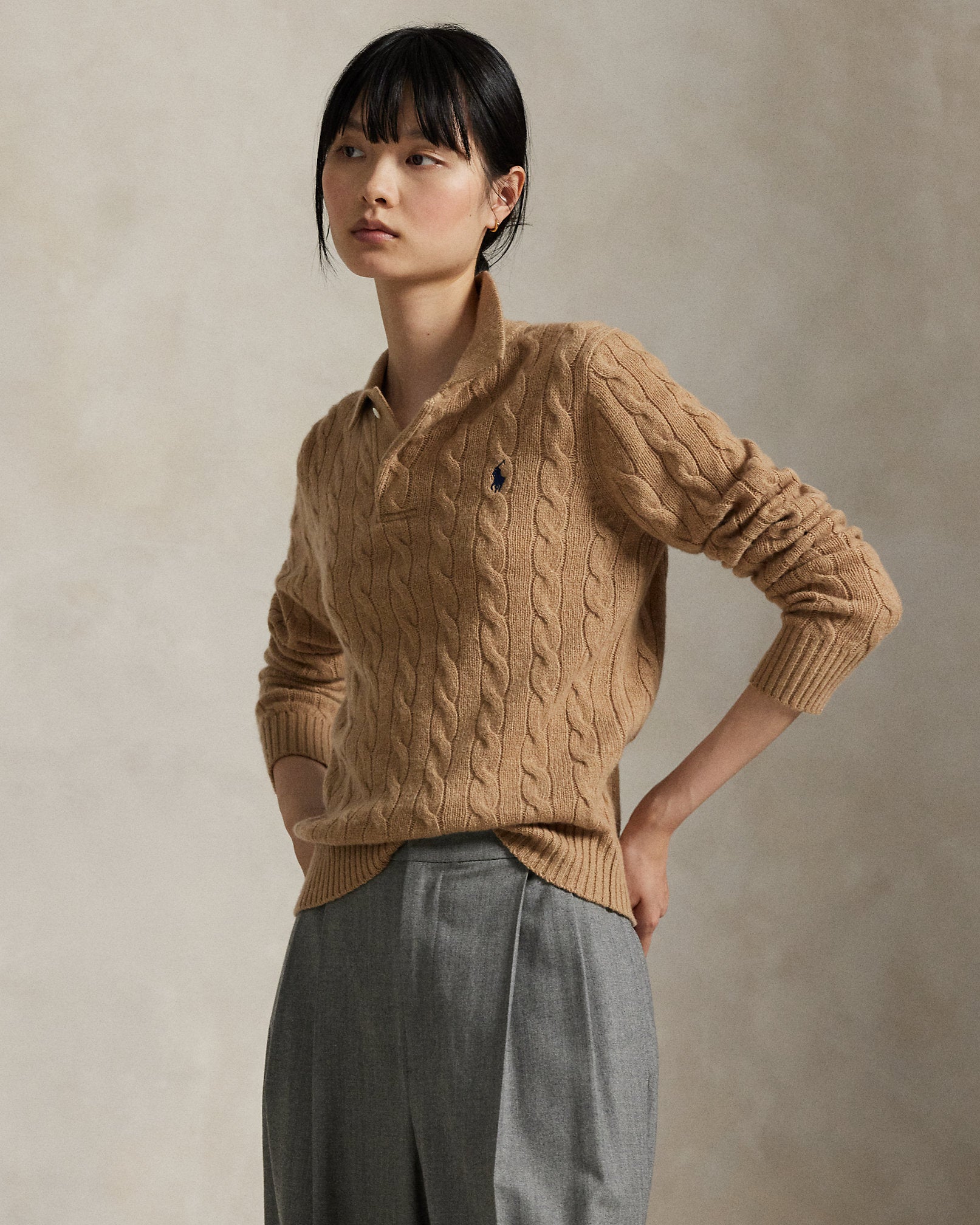 Ralph Lauren CableKnit WoolCashmere Polo Sweater