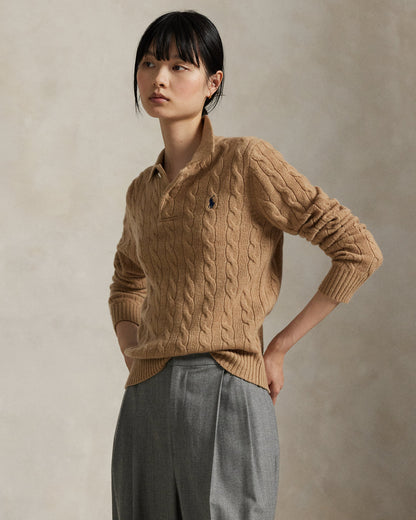 Ralph Lauren CableKnit WoolCashmere Polo Sweater