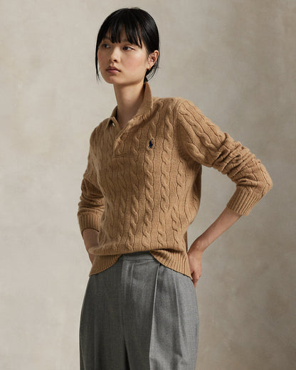 Ralph Lauren CableKnit WoolCashmere Polo Sweater