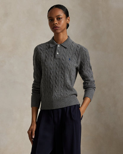 Ralph Lauren CableKnit WoolCashmere Polo Sweater