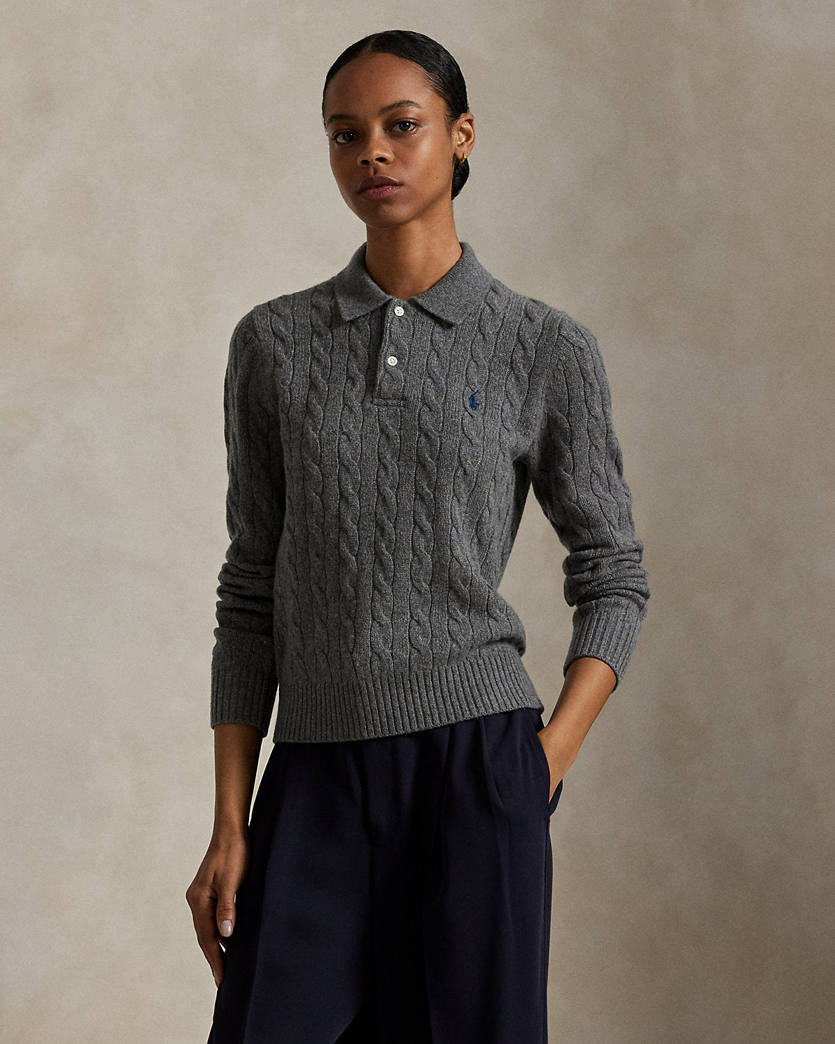Ralph Lauren CableKnit WoolCashmere Polo Sweater