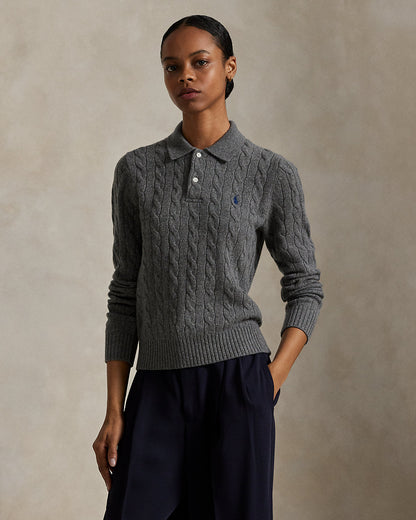 Ralph Lauren CableKnit WoolCashmere Polo Sweater