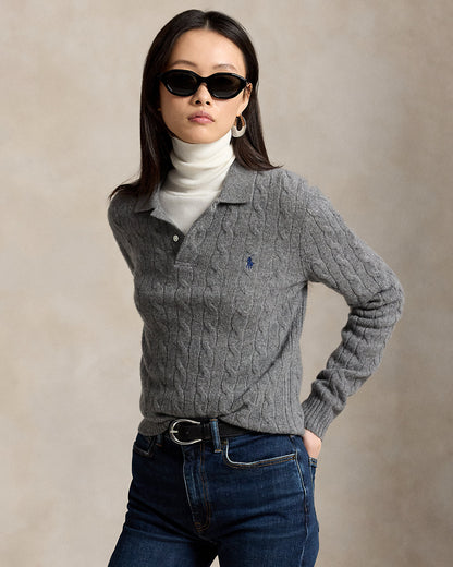 Ralph Lauren CableKnit WoolCashmere Polo Sweater