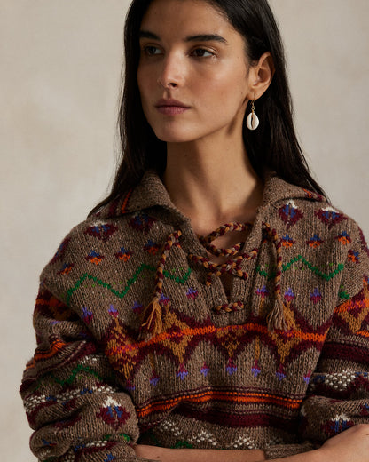 Ralph Lauren Fair Isle LaceUp Wool Sweater