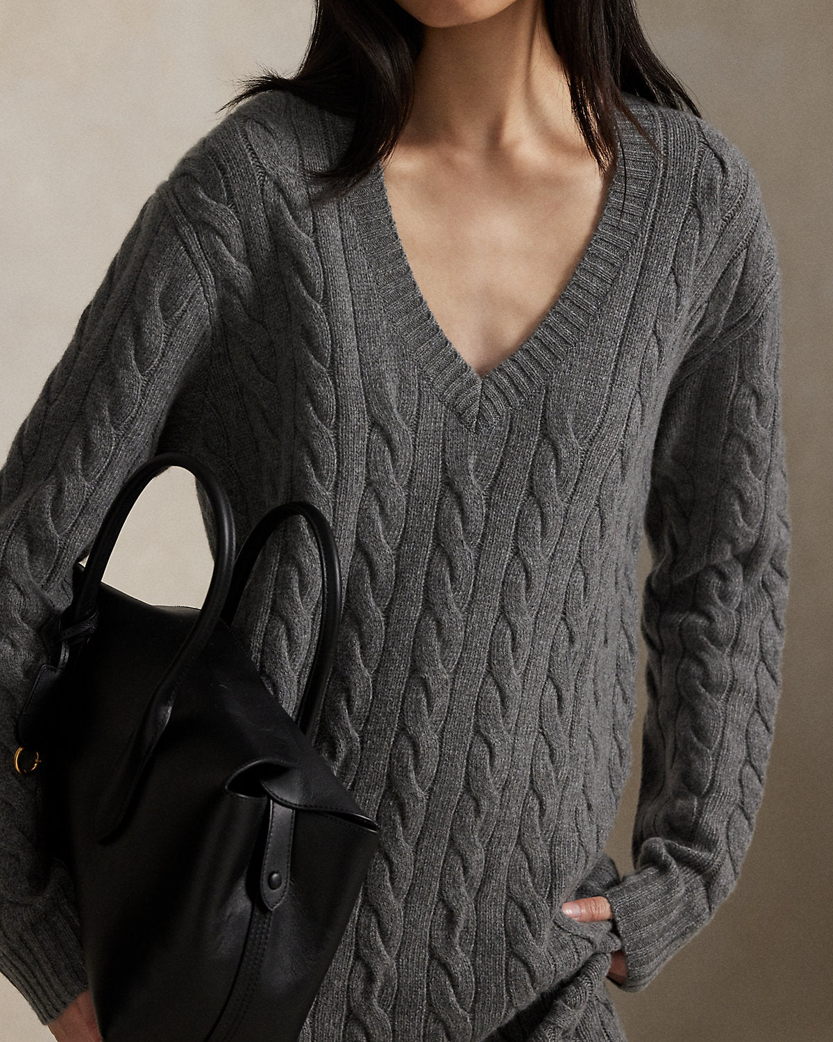 Ralph Lauren CableKnit VNeck Sweater Dress