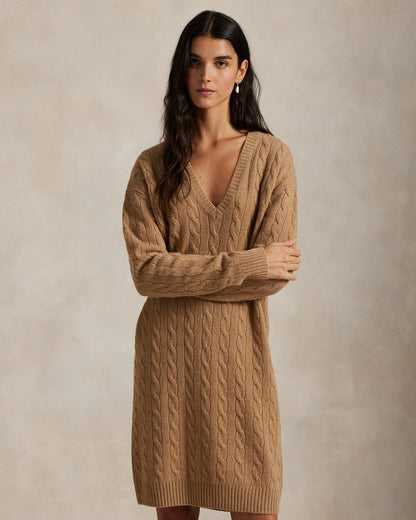 Ralph Lauren Cable WoolCashmere VNeck Sweater Dress