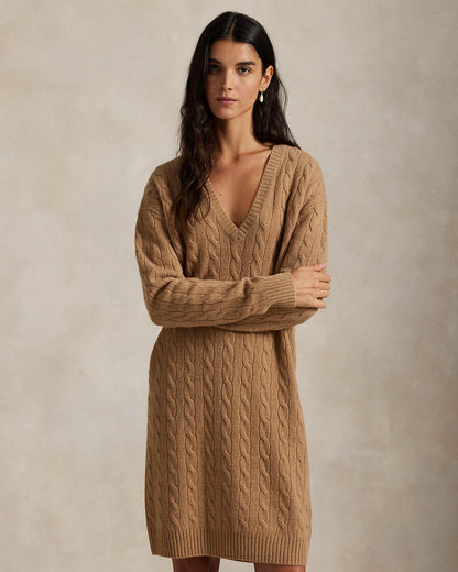 Ralph Lauren Cable WoolCashmere VNeck Sweater Dress