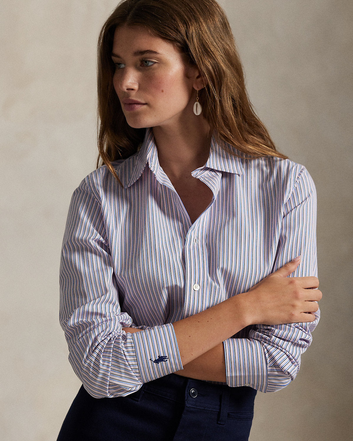 Ralph Lauren Stretch Slim Fit Striped Poplin Shirt