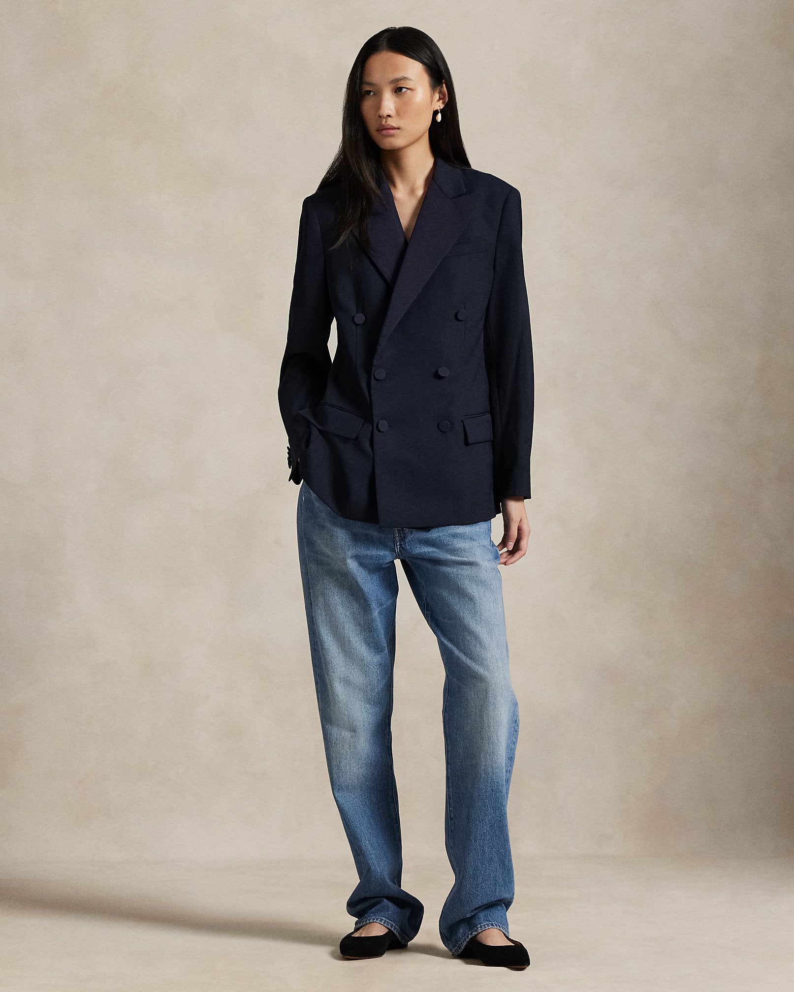 Ralph Lauren DoubleBreasted SilkLapel Wool Blazer