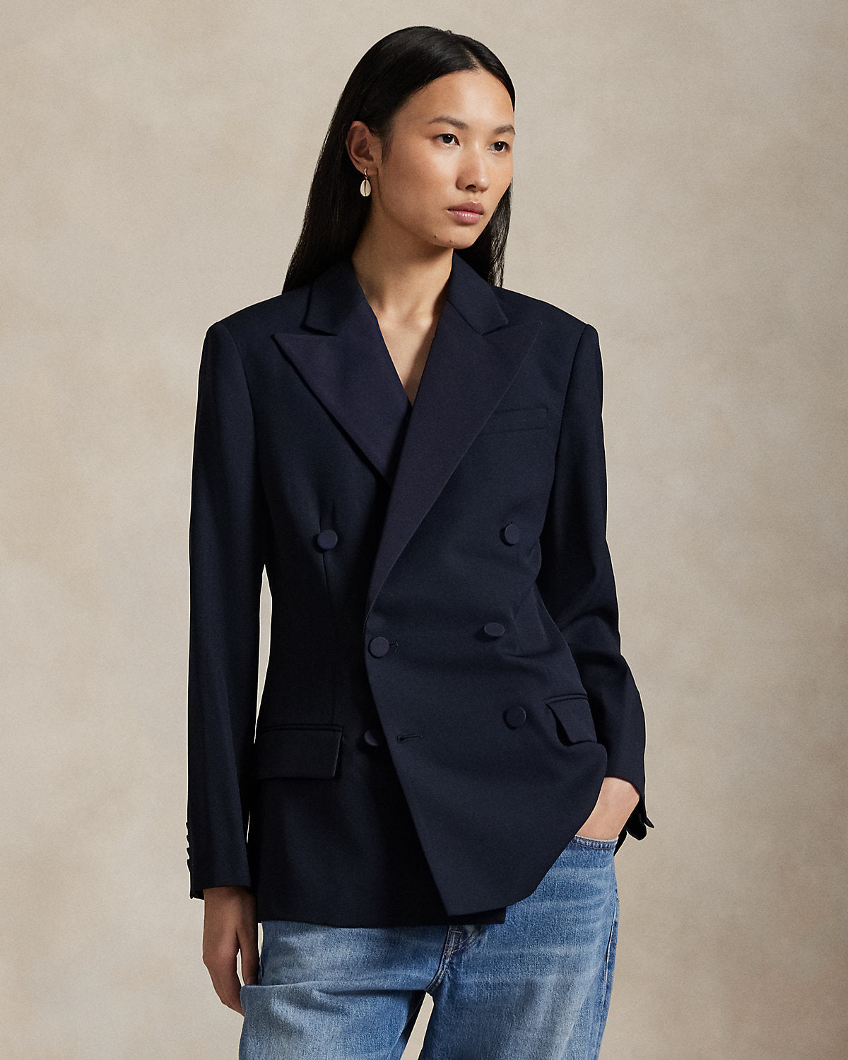 Ralph Lauren DoubleBreasted SilkLapel Wool Blazer