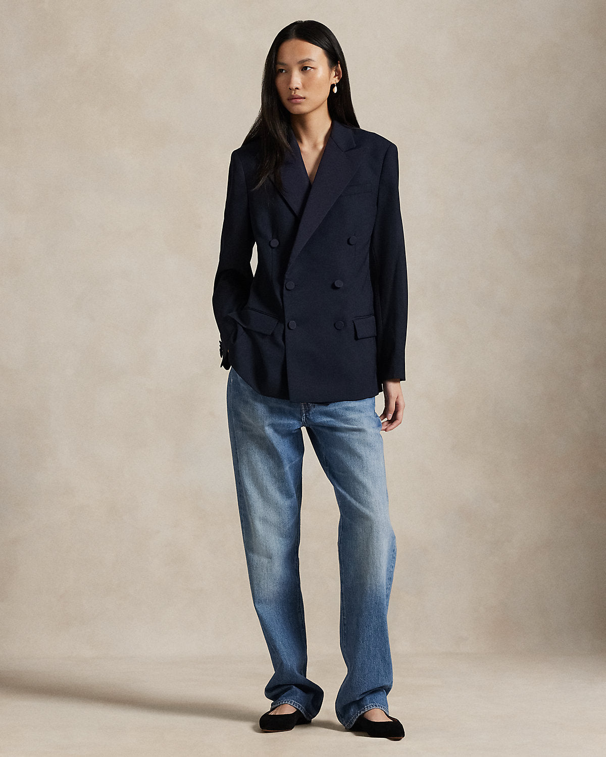 Ralph Lauren DoubleBreasted SilkLapel Wool Blazer