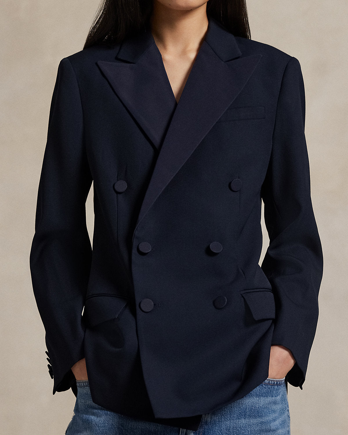 Ralph Lauren DoubleBreasted SilkLapel Wool Blazer