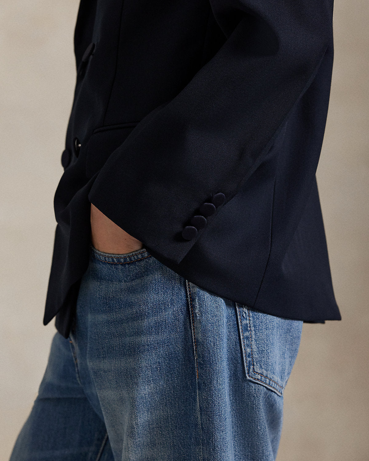 Ralph Lauren DoubleBreasted SilkLapel Wool Blazer