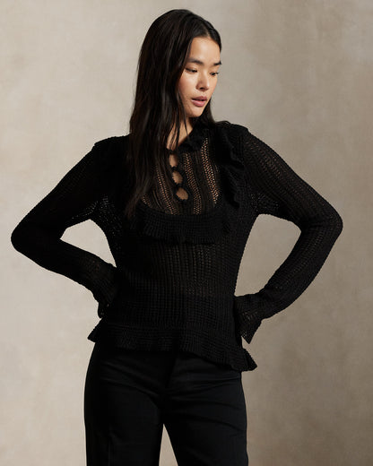 Ralph Lauren Crocheted RuffleTrim Sweater