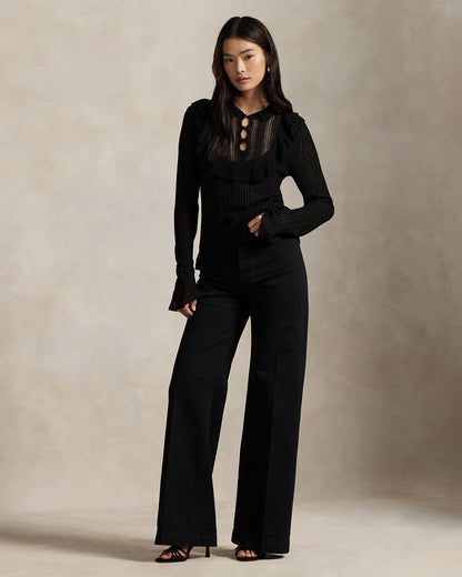 Ralph Lauren Crocheted RuffleTrim Sweater