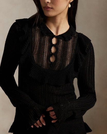 Ralph Lauren Crocheted RuffleTrim Sweater
