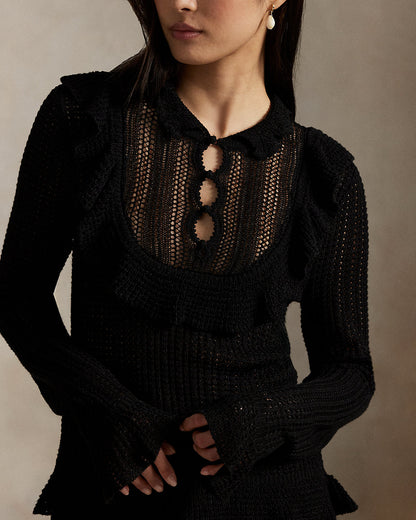 Ralph Lauren Crocheted RuffleTrim Sweater