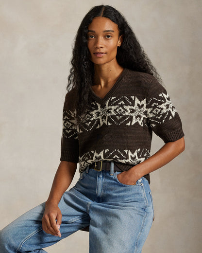 Ralph Lauren Snowflake VNeck ShortSleeve Sweater