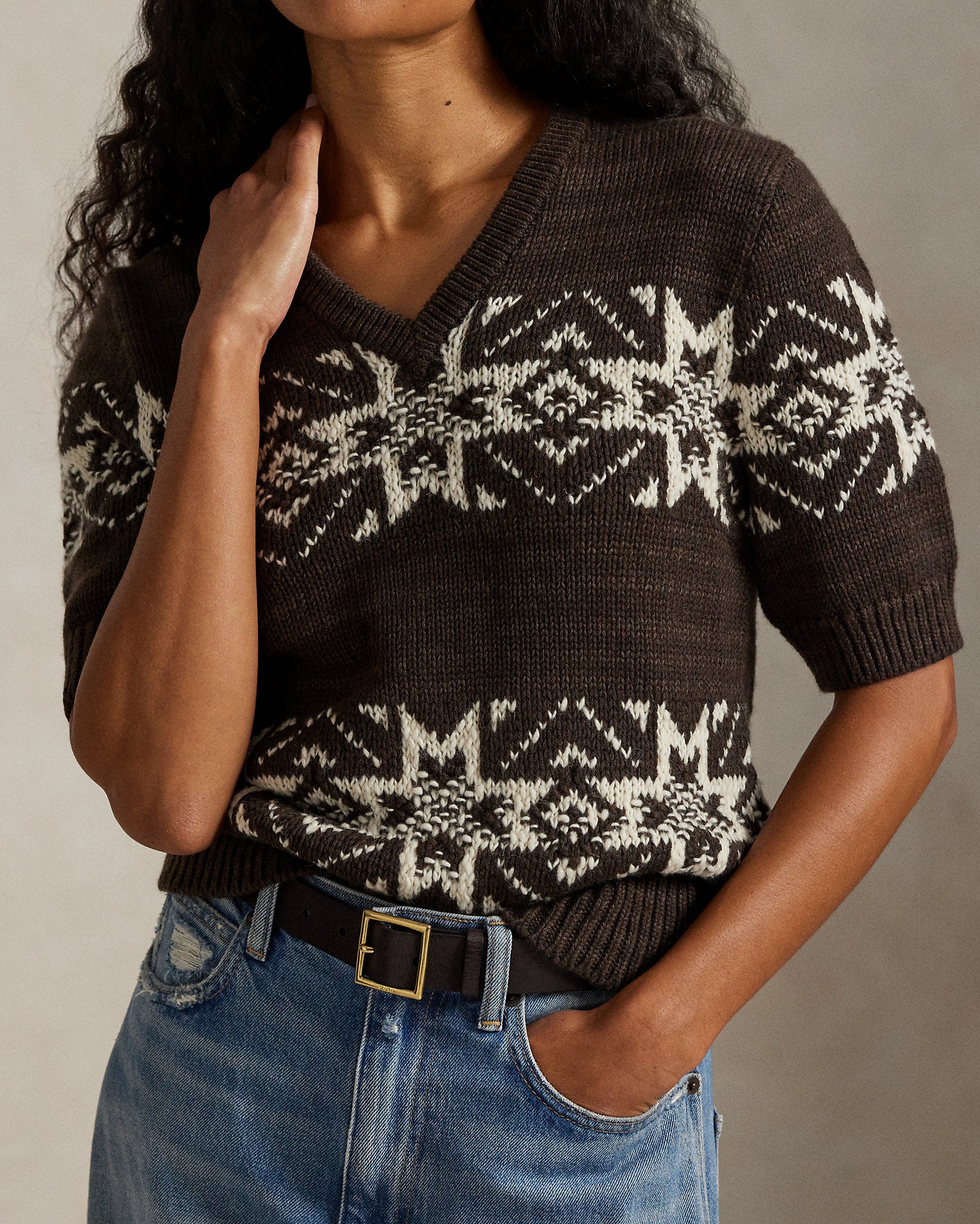 Ralph Lauren Snowflake VNeck ShortSleeve Sweater
