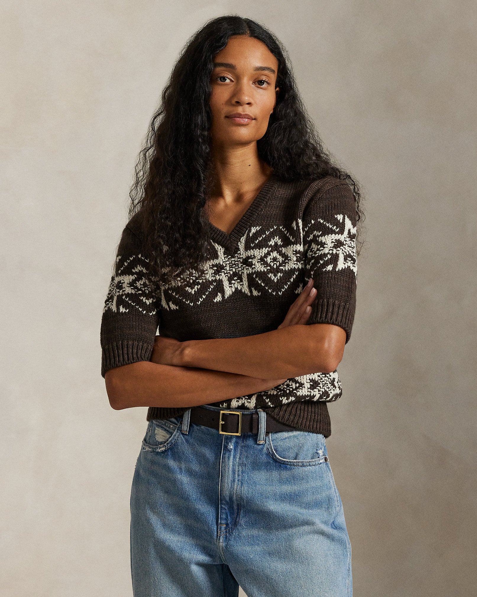 Ralph Lauren Snowflake VNeck ShortSleeve Sweater