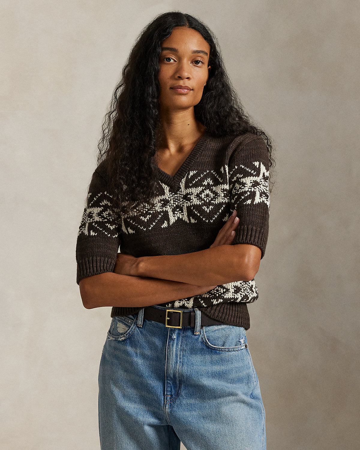 Ralph Lauren Snowflake VNeck ShortSleeve Sweater
