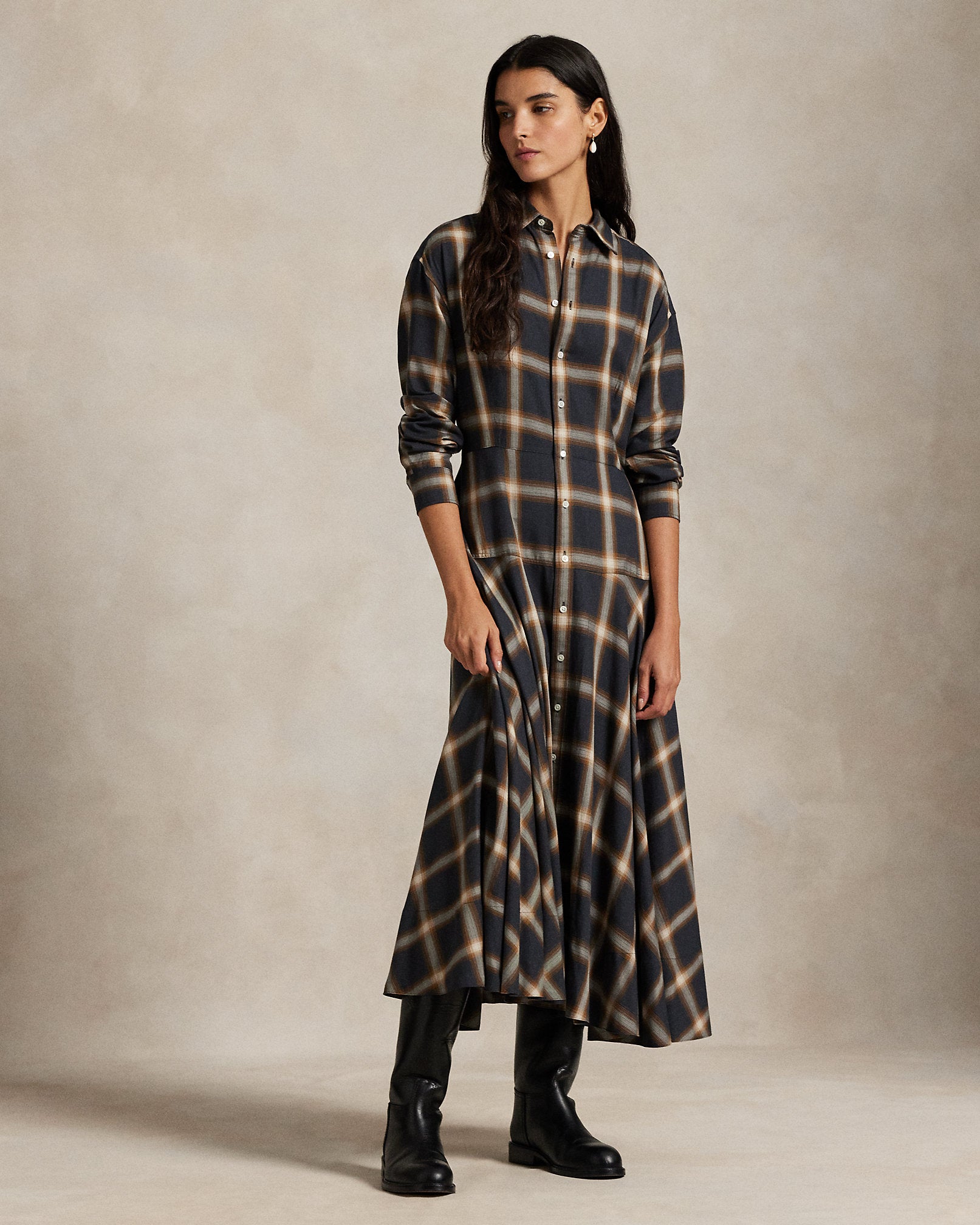 Ralph Lauren Plaid Twill Paneled Shirtdress