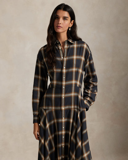 Ralph Lauren Plaid Twill Paneled Shirtdress
