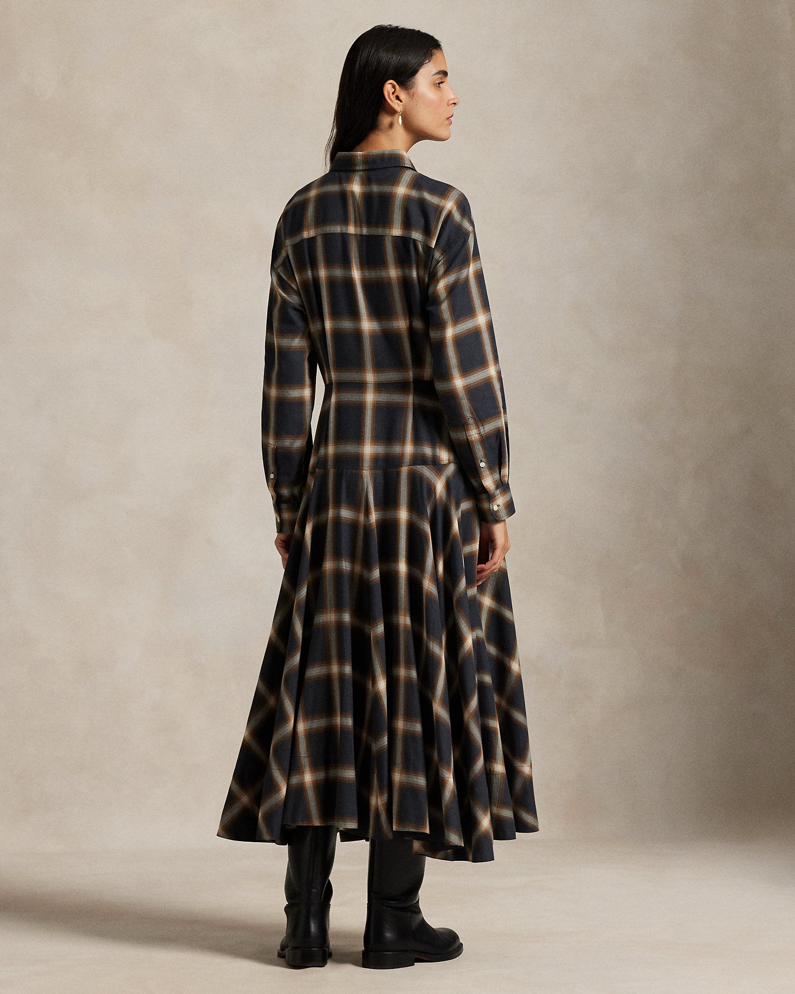 Ralph Lauren Plaid Twill Paneled Shirtdress
