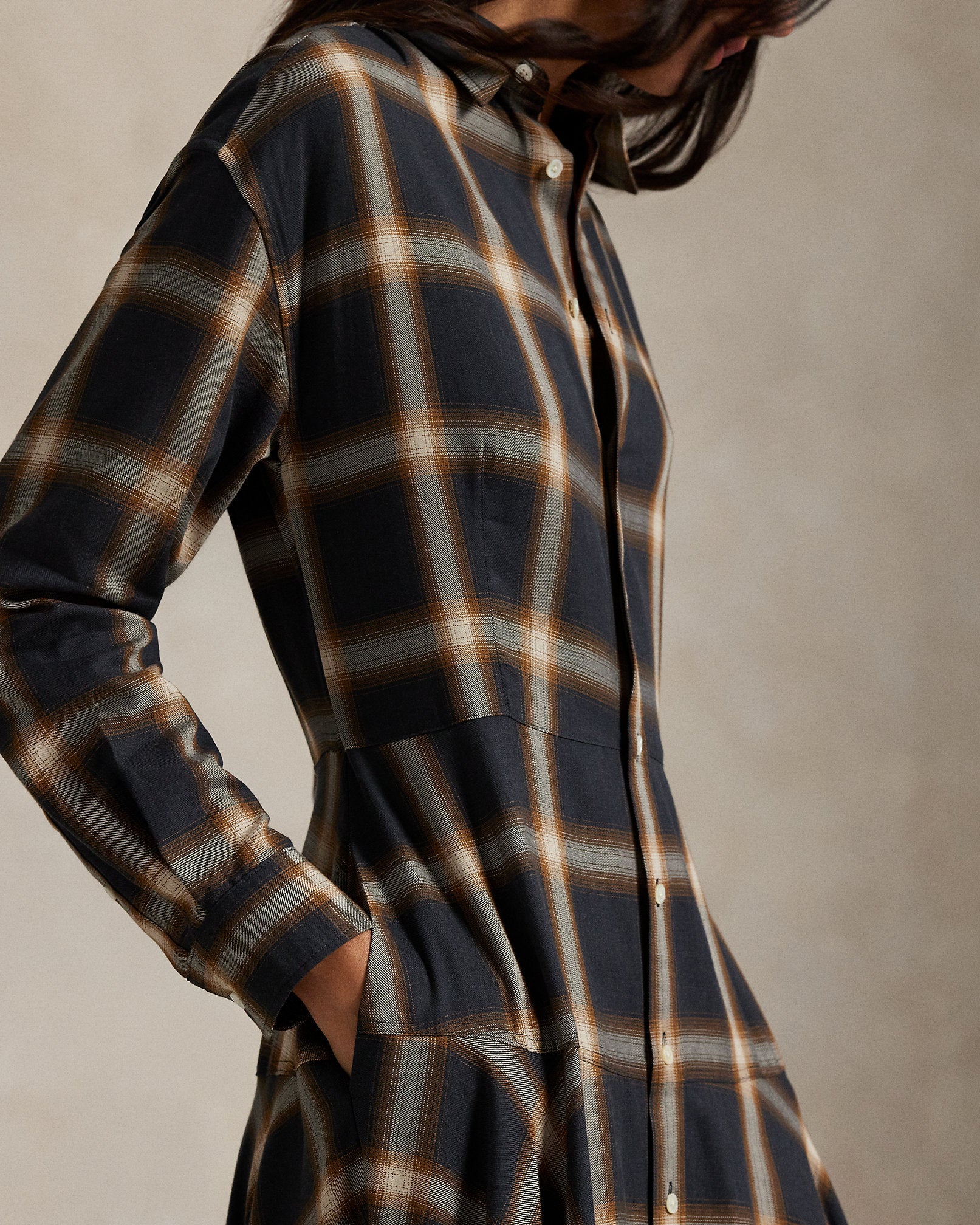 Ralph Lauren Plaid Twill Paneled Shirtdress