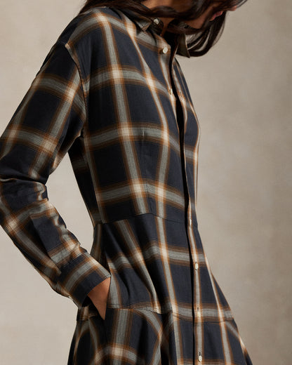 Ralph Lauren Plaid Twill Paneled Shirtdress