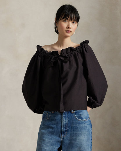 Ralph Lauren OfftheShoulder CottonSilk Blouse