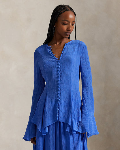 Ralph Lauren Crinkled ButtonFront Top