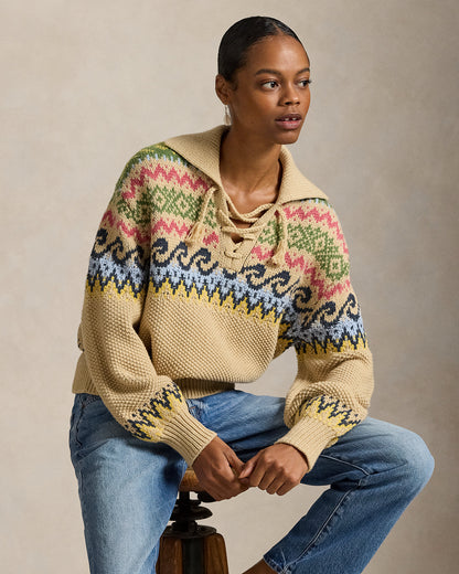 Ralph Lauren Fair Isle LaceUp Sweater