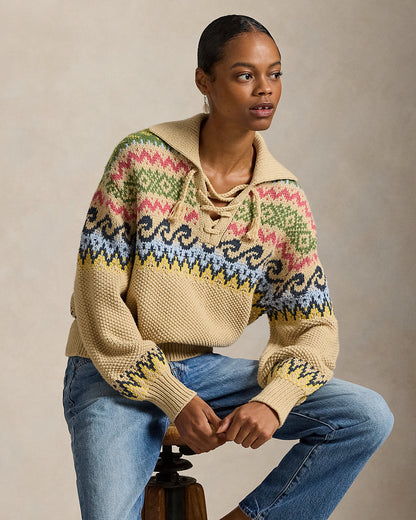 Ralph Lauren Fair Isle LaceUp Sweater