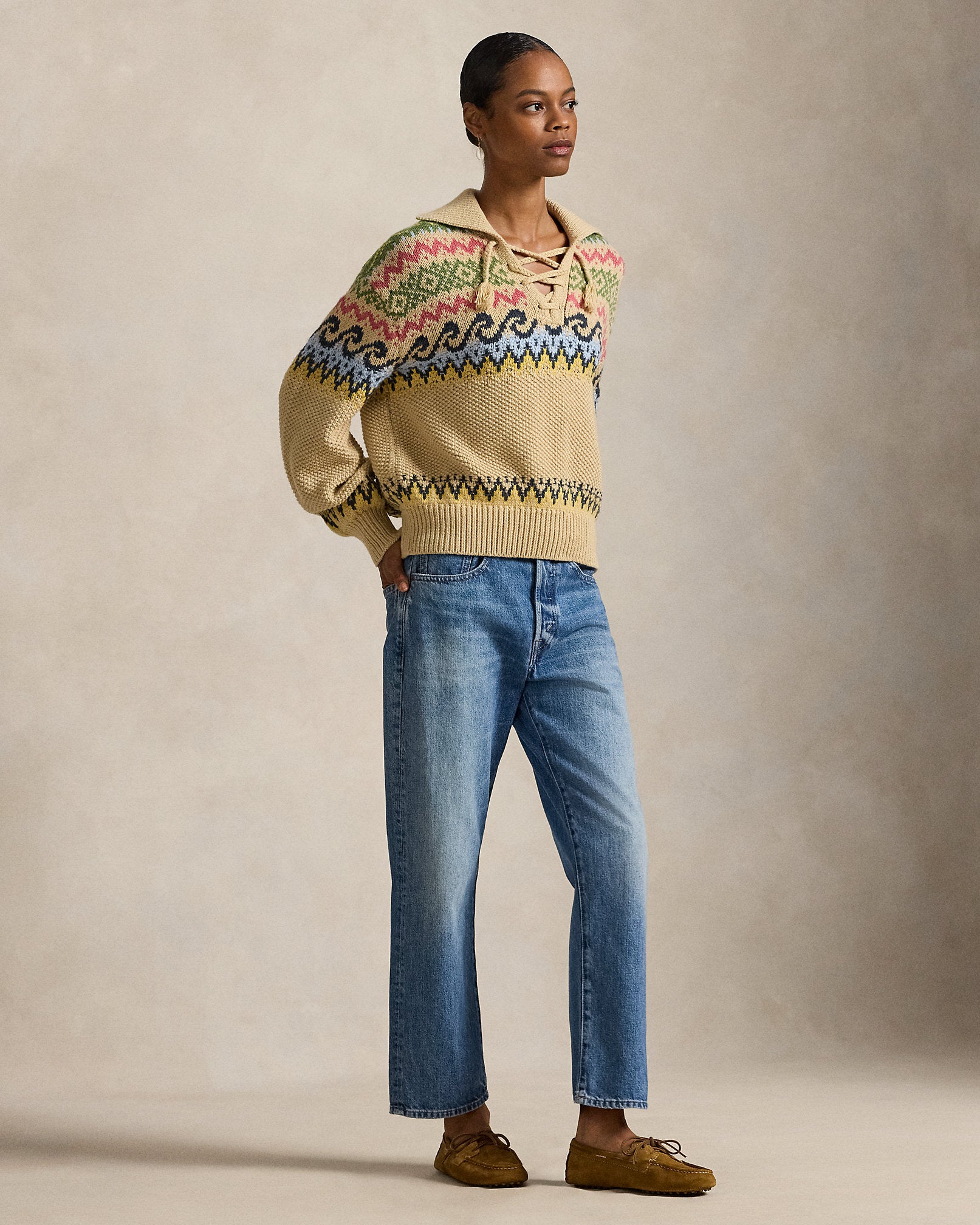 Ralph Lauren Fair Isle LaceUp Sweater