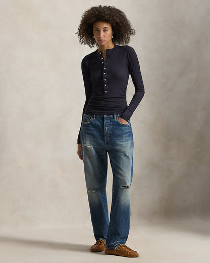 Ralph Lauren Ribbed Crepe Henley Shirt