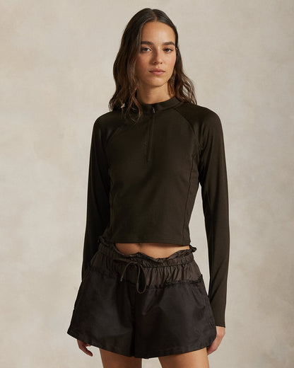 Ralph Lauren Sueded Jersey Cropped HalfZip