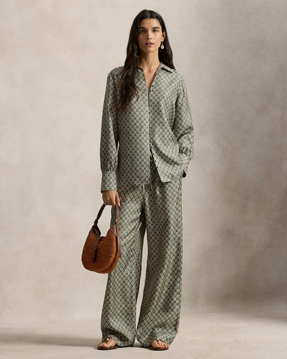 Ralph Lauren Floral Silk Drawstring WideLeg Pant