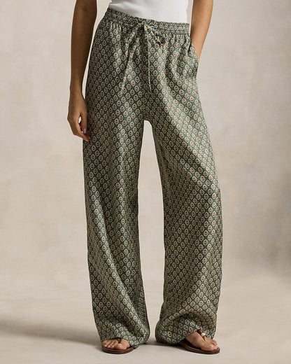 Ralph Lauren Floral Silk Drawstring WideLeg Pant