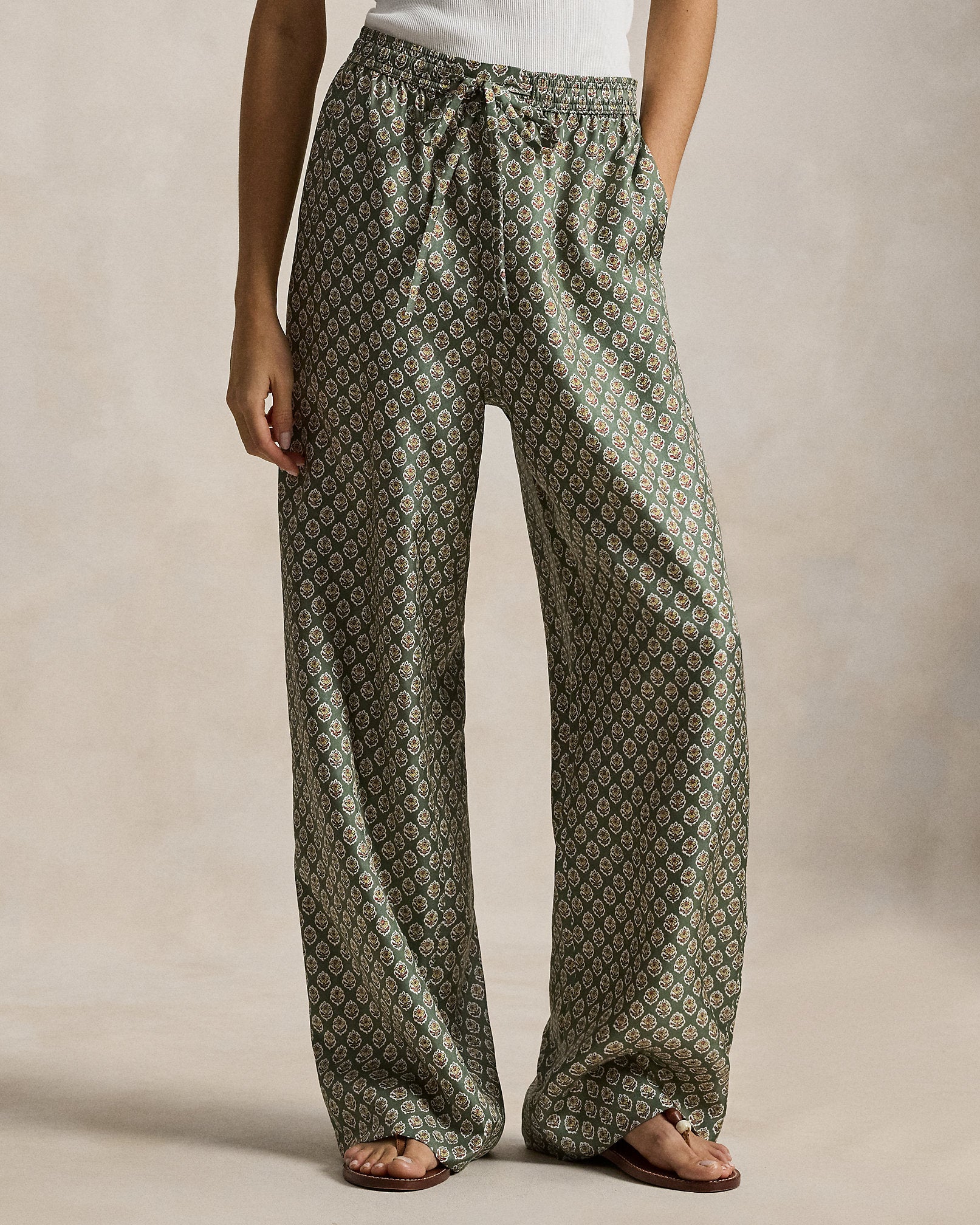 Ralph Lauren Floral Silk Drawstring WideLeg Pant