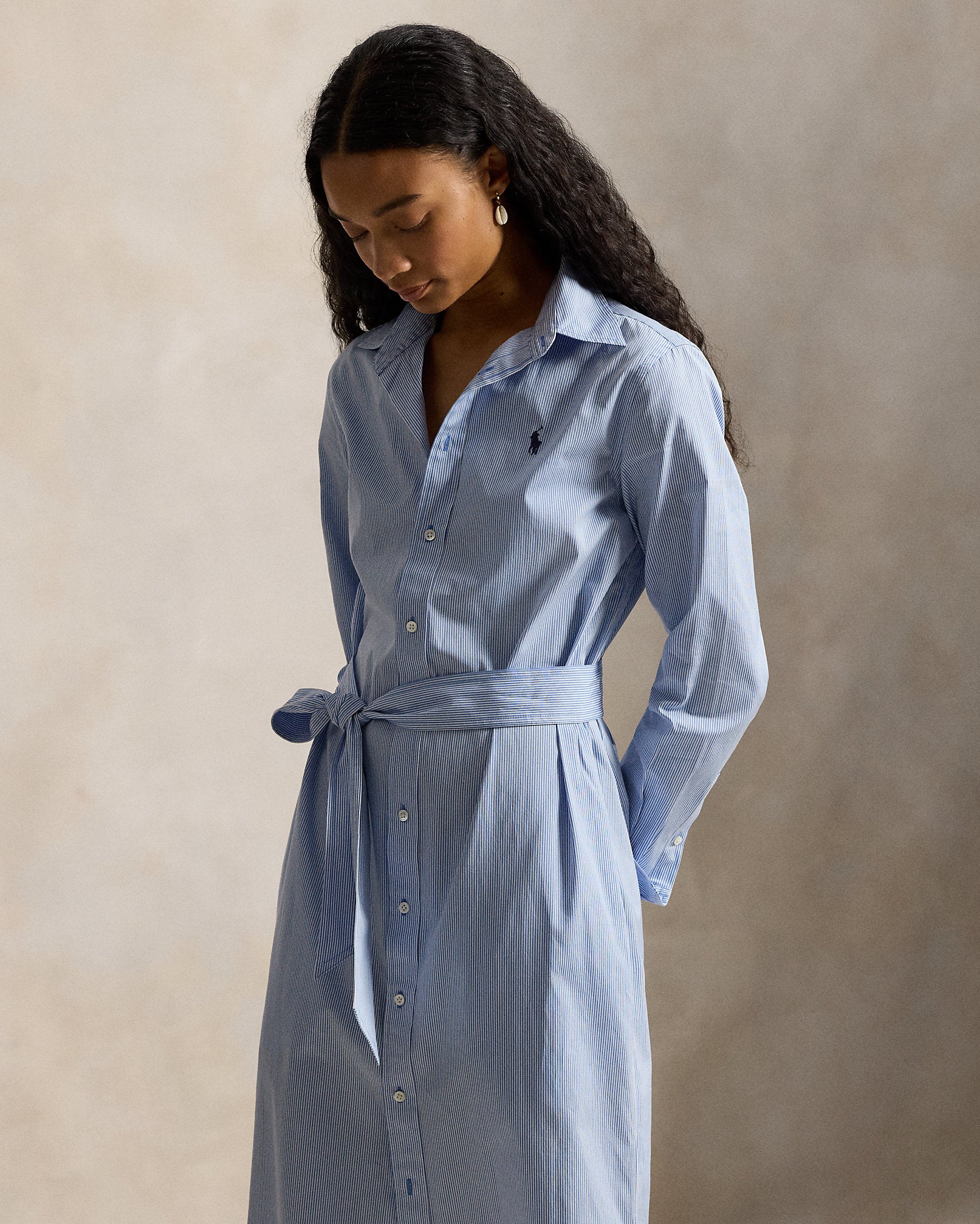 Ralph Lauren Belted Striped Cotton Shirtdress