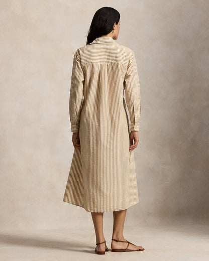 Ralph Lauren Striped CottonLinen Drawcord Shirtdress