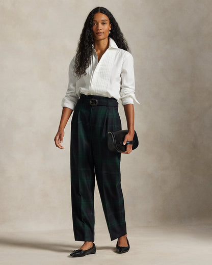 Ralph Lauren Belted Plaid Wool Pleated Tapered Pant