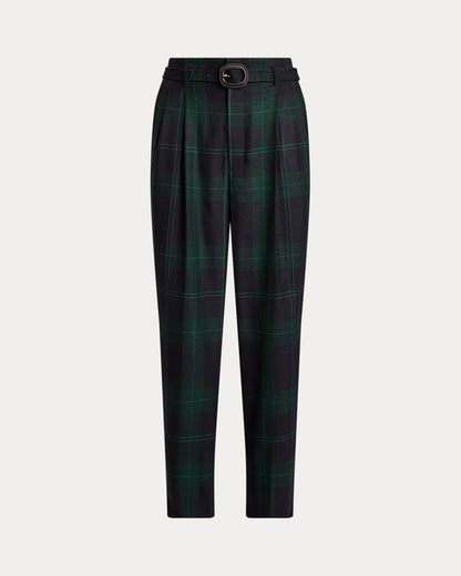 Ralph Lauren Belted Plaid Wool Pleated Tapered Pant