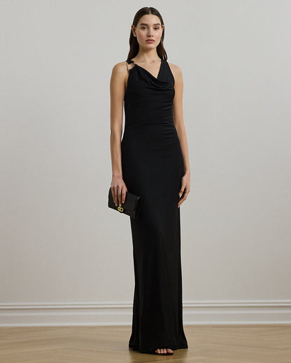 Ralph Lauren RingTrim Jersey Cowlneck Gown