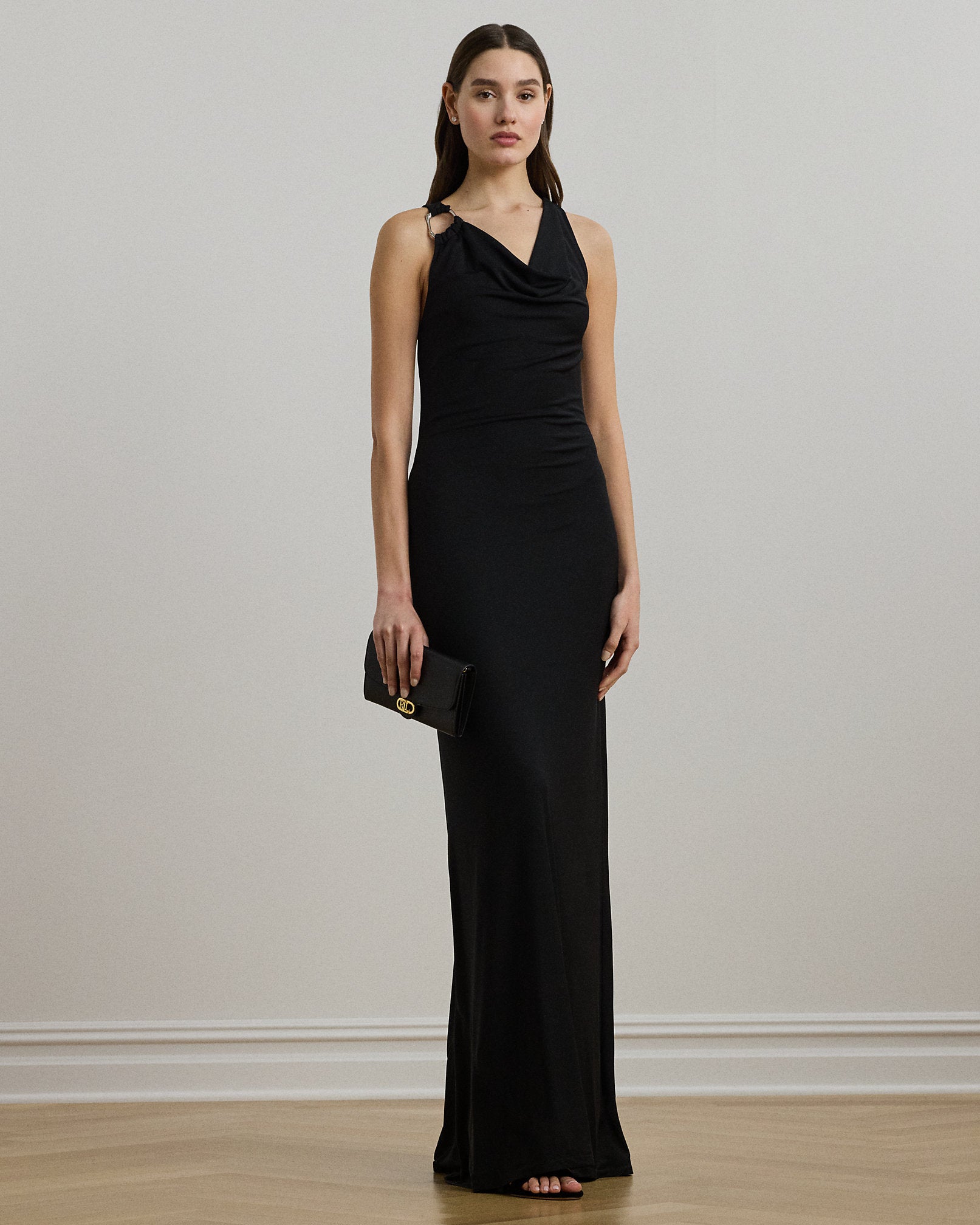 Ralph Lauren RingTrim Jersey Cowlneck Gown