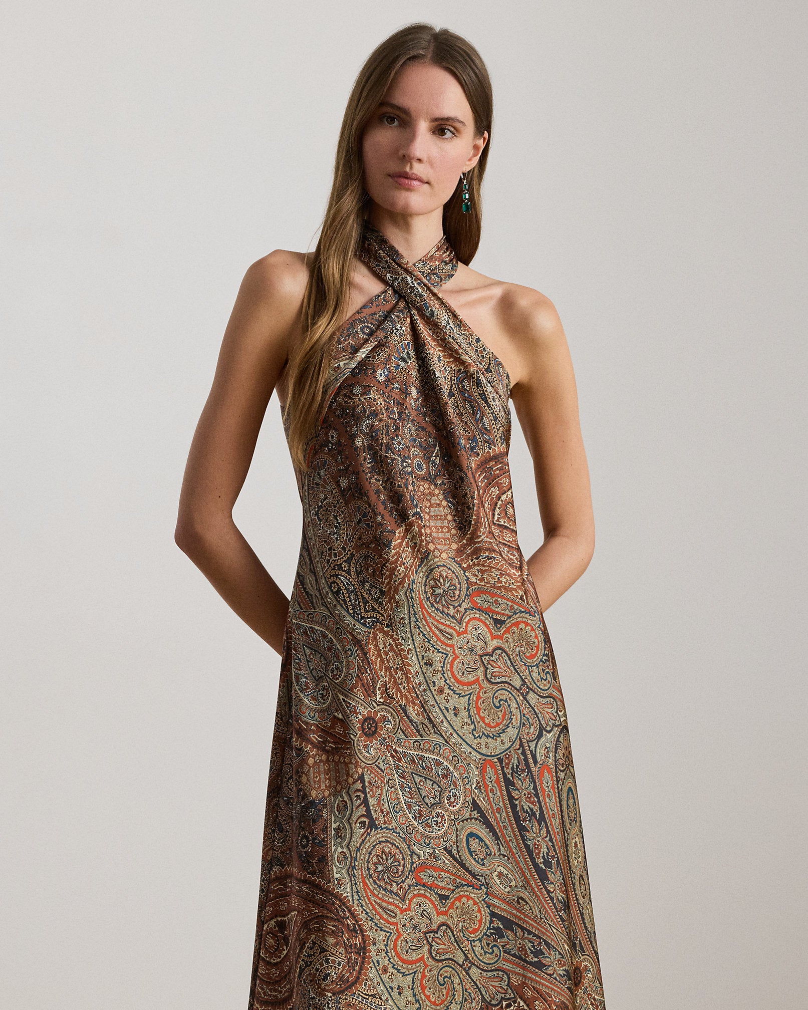 Ralph Lauren Paisley Charmeuse Halter Cocktail Dress
