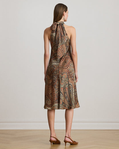 Ralph Lauren Paisley Charmeuse Halter Cocktail Dress