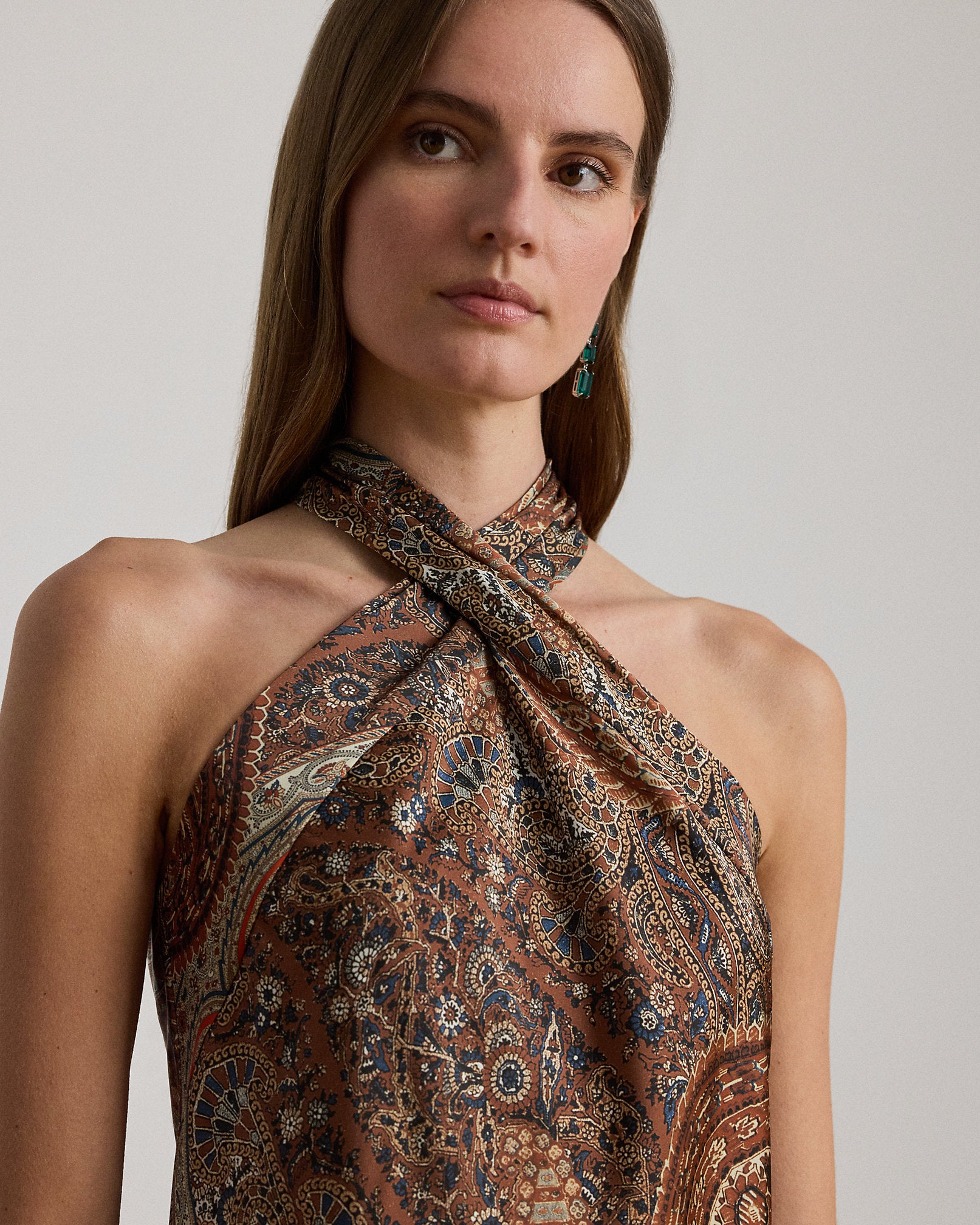 Ralph Lauren Paisley Charmeuse Halter Cocktail Dress