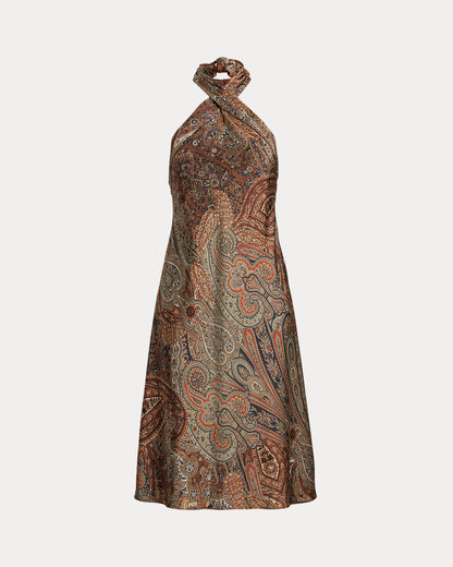 Ralph Lauren Paisley Charmeuse Halter Cocktail Dress